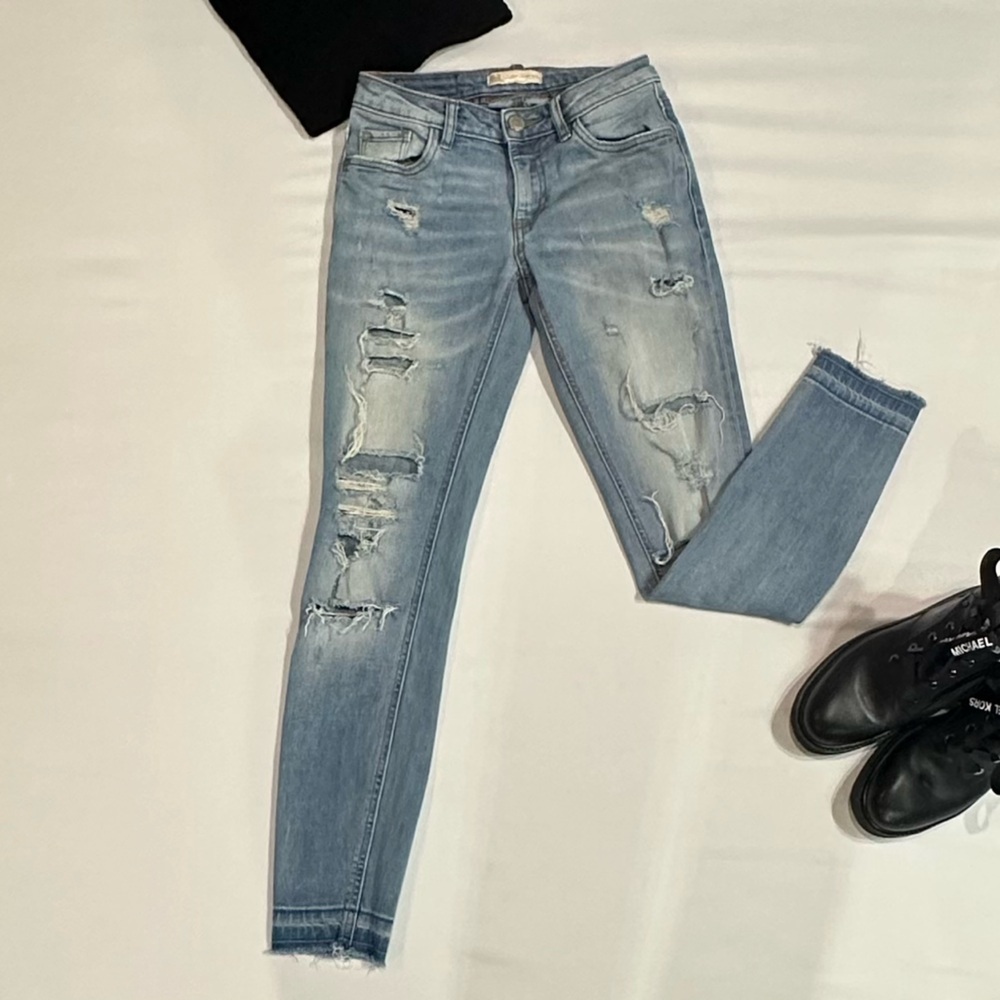 Desigual Blue Skinny Jeans Washed Distressed